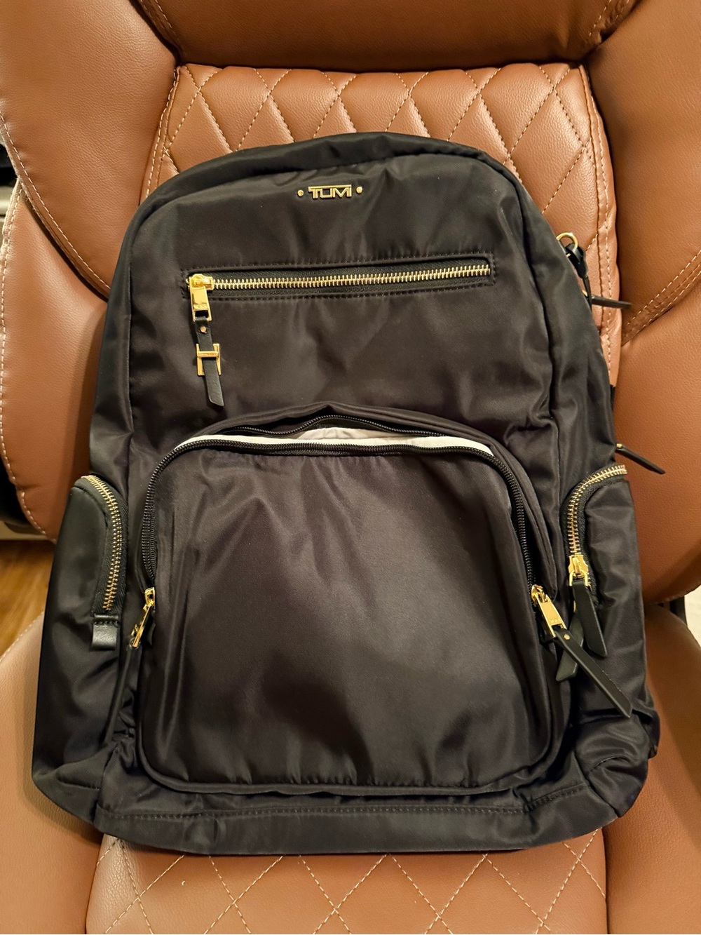 Tumi Black Nylon Backpack with Gold Hardware